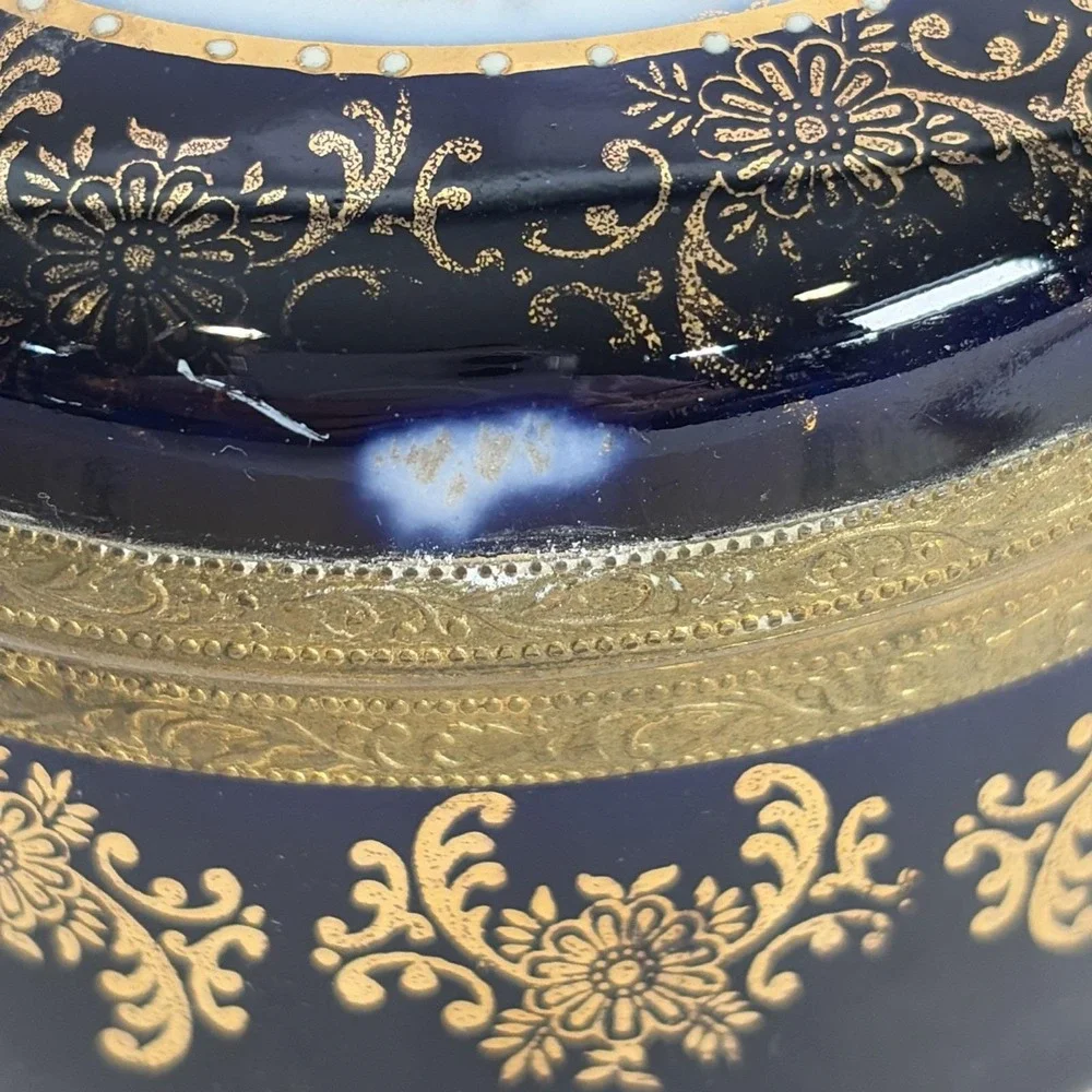 Baroque Round Trinket Powder Hand painted Box Germany Mirror Inside